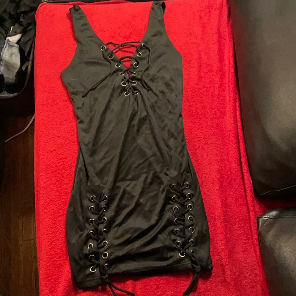 Never worn black lace up mini dress